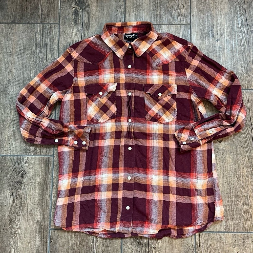 Wrangler Retro Plaid Pearl‎ Snap Rodeo Wear Long Sleeve Women's Size Medium
